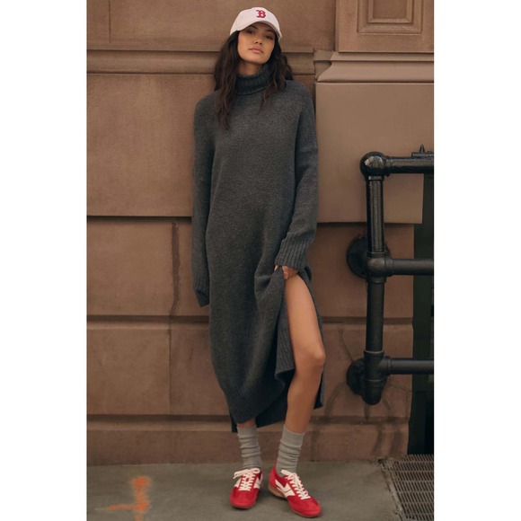Daily Practice by Anthropologie Dresses & Skirts - Daily Practice Anthropologie Charcoal Gray Turtleneck Sweater Dress Small MIDI